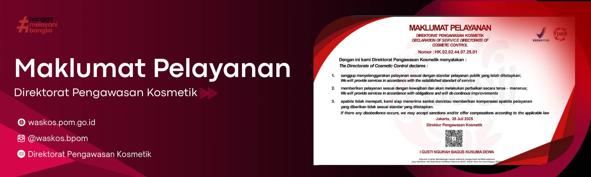 Maklumat Pelayanan Direktorat Pengawasan Kosmetik 2025