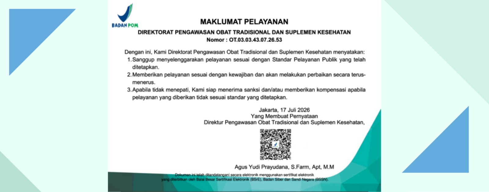 Maklumat Pelayanan Dit. Pengawasan OT dan SK Tahun 2026